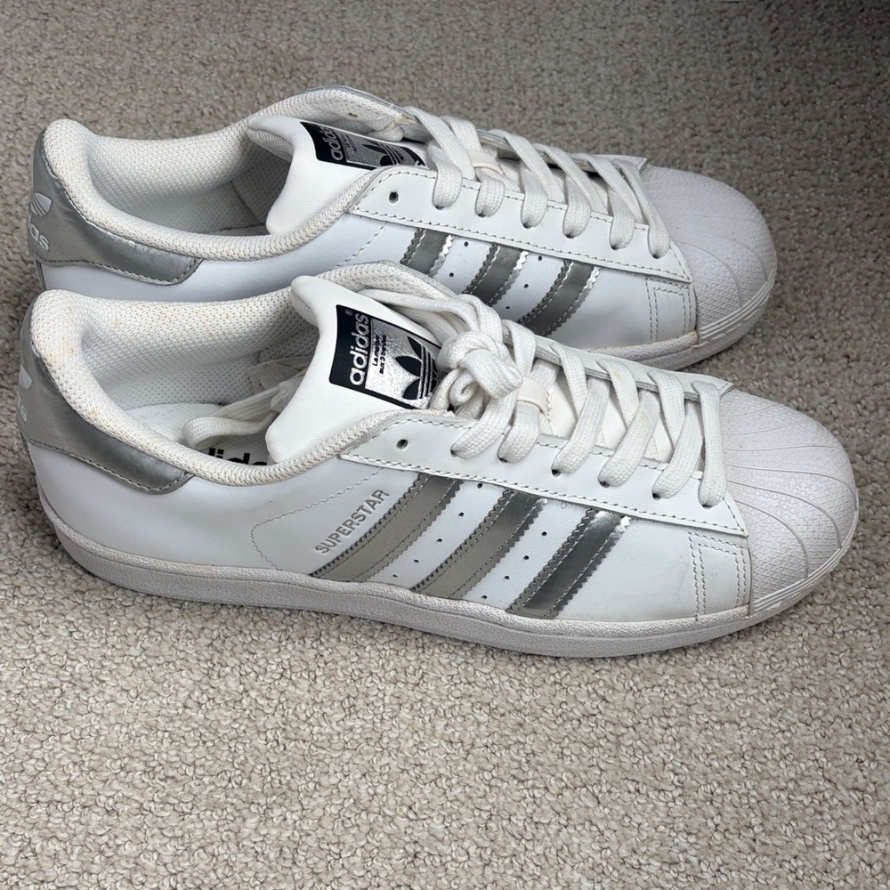 Adidas White and Silver Superstar Sneakers - Picture 14 of 15